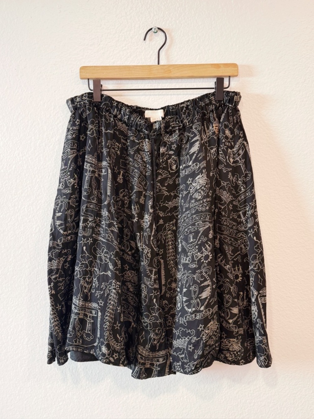 RARE Diesel Black asian military motif dragon Midi Skirt adjustable waist Y2K